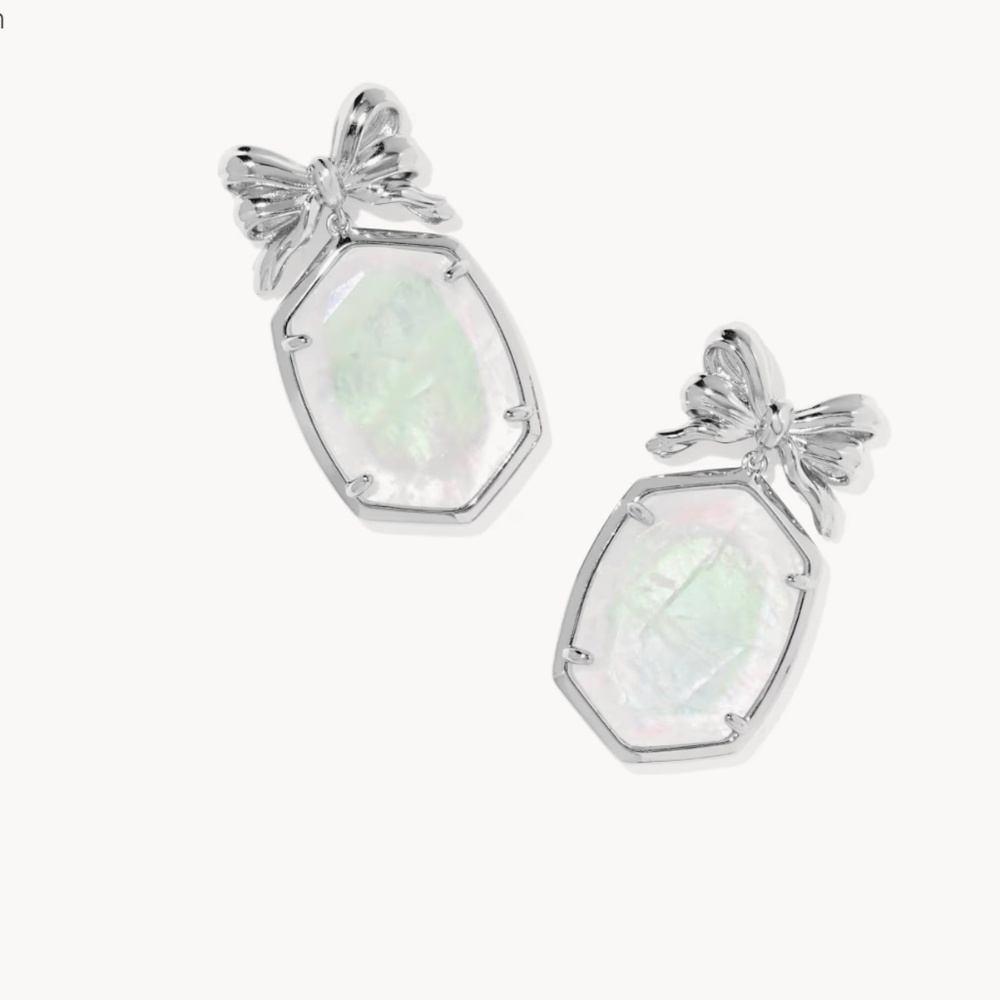 Kendra Scott Daphne Bow Silver Drop Earrings (Iridescent Crystal Ivory Illusion)
